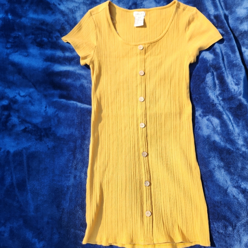 Guilty Yellow Bodycon Button Up Mini Dress